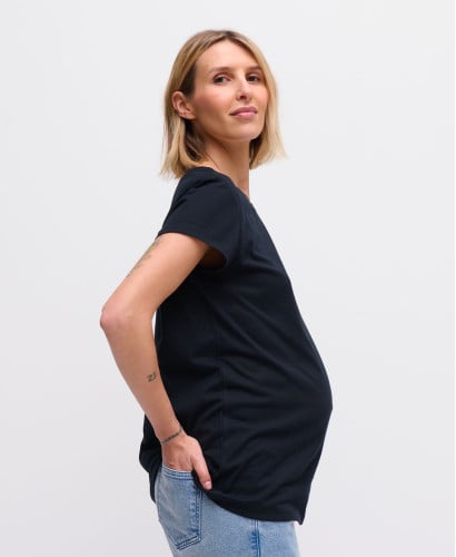 Black Organic Cotton Short Sleeves Pregnancy T-shirt