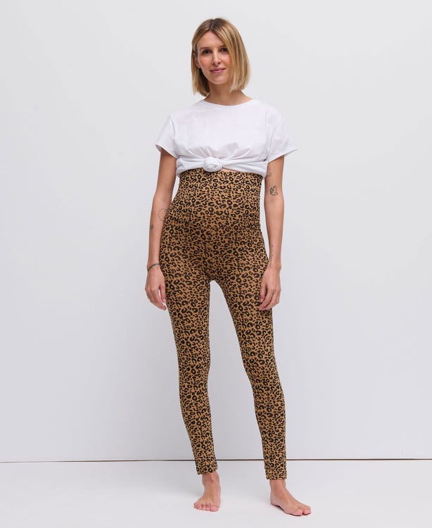 Umstandsleggings Leopardenmuster Kamel Bio-Baumwolle