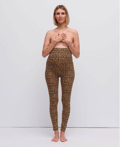 Camel Organic Cotton Leopard Pregnancy Leggings