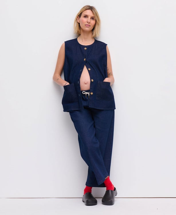 Denim Raw Blaue Maya ärmellose Jacke