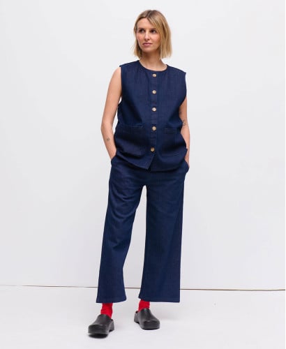 Denim Raw Blaue Maya ärmellose Jacke