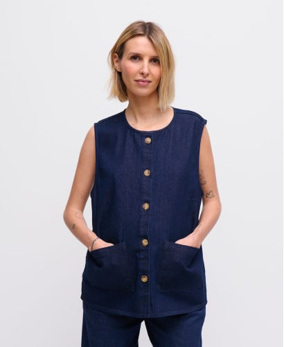 Denim Raw Blaue Maya ärmellose Jacke