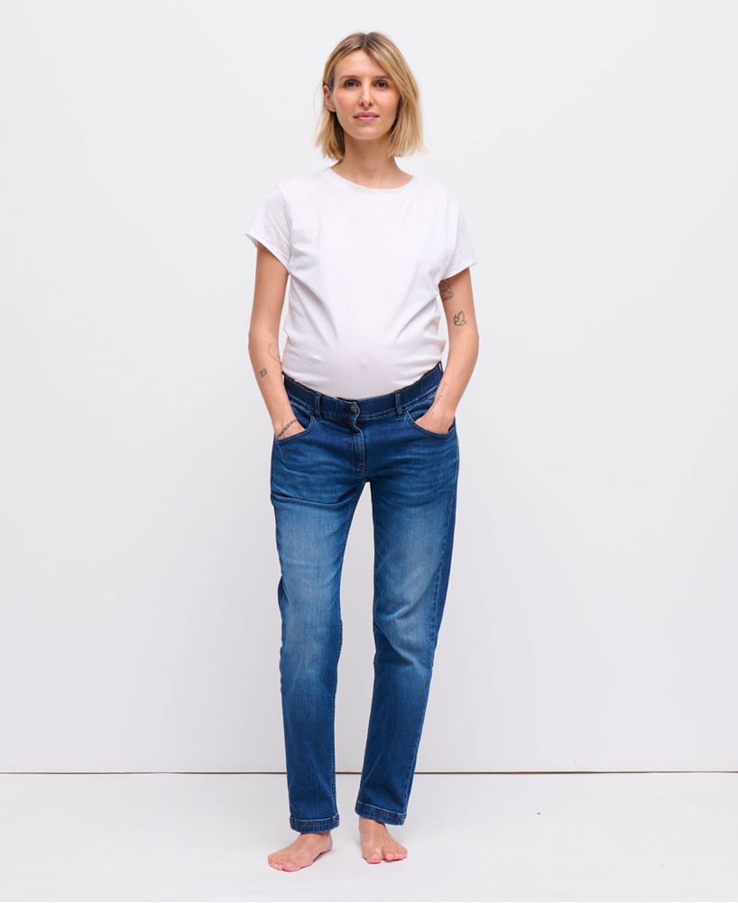 YASHANG Jean Skinny De Grossesse Pour Femmes - Pantalon Maternité Confortable Et Élégant (M Bleu Profond Sans Trous)