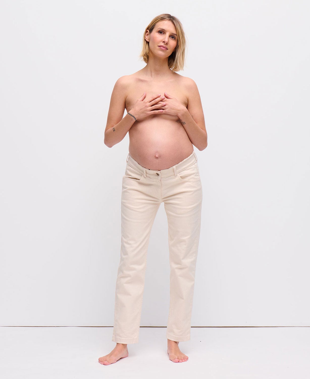 Ecru Straight Pregnancy Jeans
