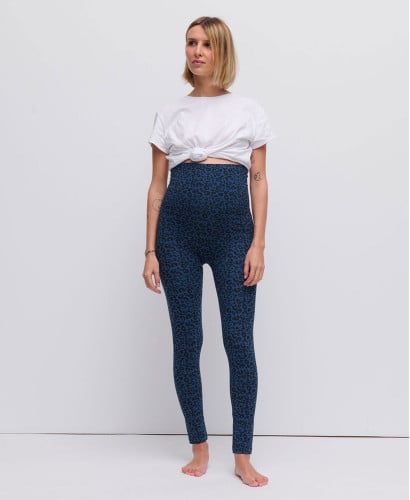 Legging grossesse léopard coton bio bleu