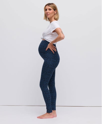 Legging grossesse léopard coton bio bleu