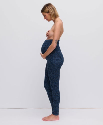 Legging grossesse léopard coton bio bleu