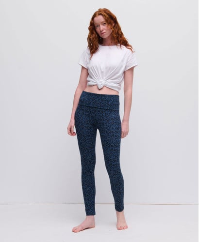 Legging grossesse léopard coton bio bleu
