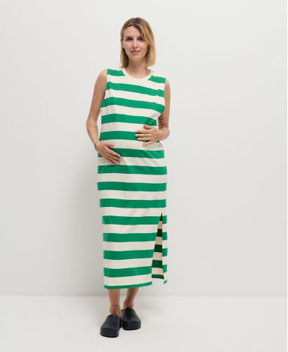 Robe Coton Maxi Rayures Vert/Ecru Charlie