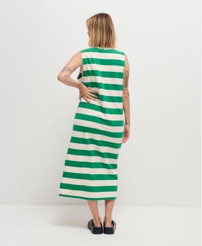 Robe Coton Maxi Rayures Vert/Ecru Charlie
