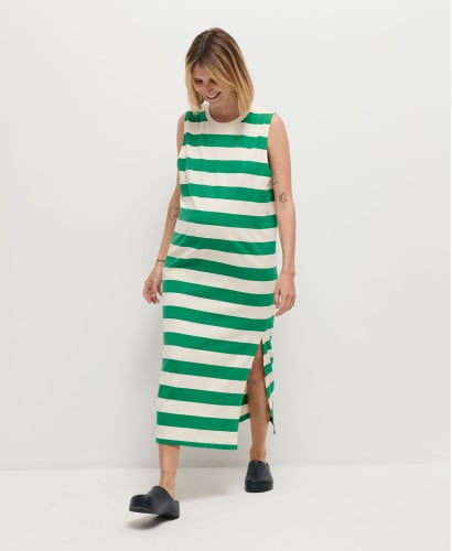 Robe Coton Maxi Rayures Vert/Ecru Charlie