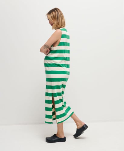 Robe Coton Maxi Rayures Vert/Ecru Charlie