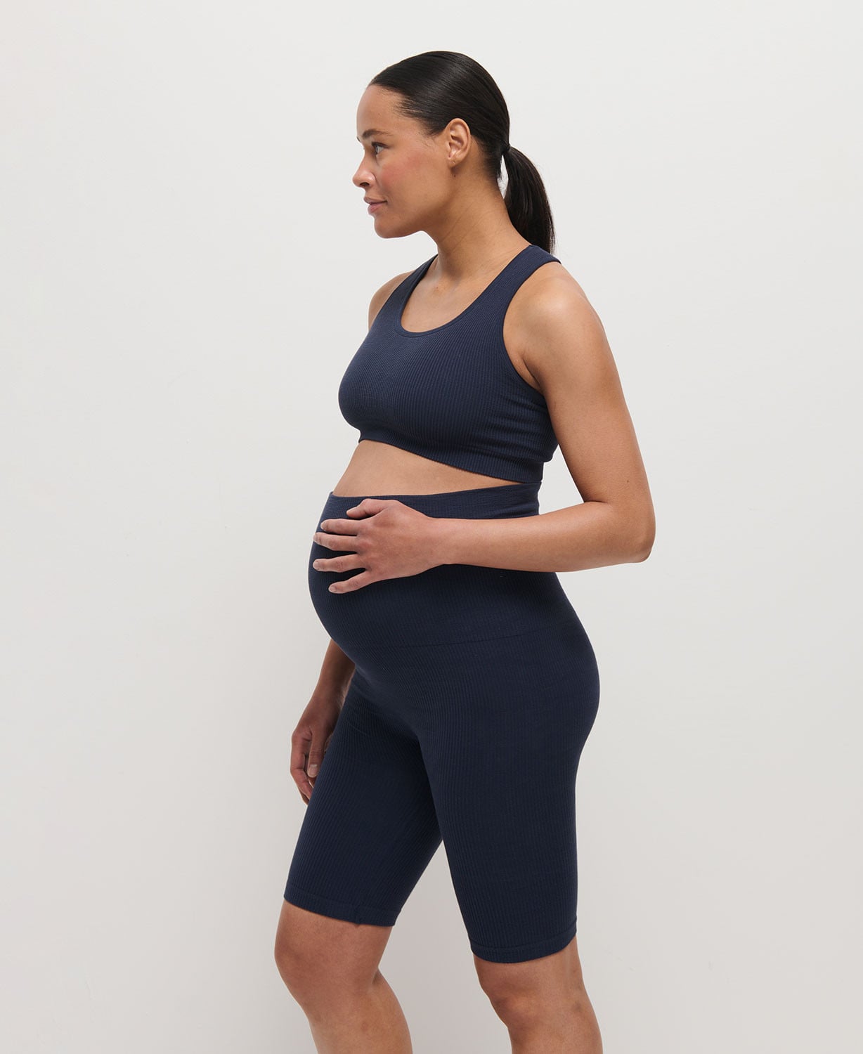 Biker Short Grossesse Sans Couture Côtelé Coton Bio Bleu