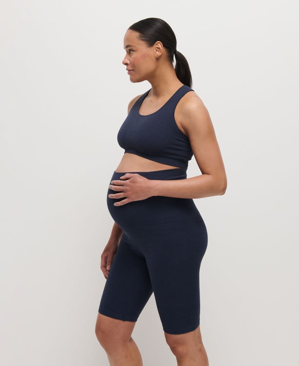 Organic Cotton Rib Seamless Pregnancy Biker Shorts Blue