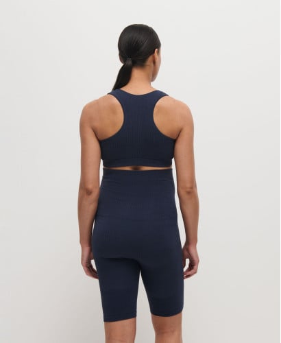 Biker Short Grossesse Sans Couture Côtelé Coton Bio Bleu