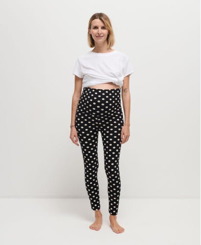 Legging Grossesse Noir Pois Ecru Coton Bio