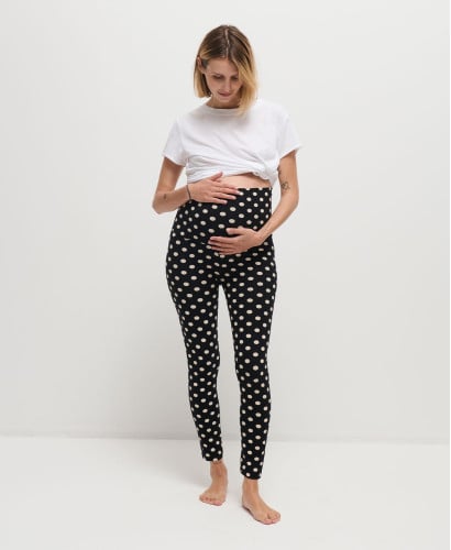 Green Organic Cotton Logo Maternity Leggings l Comfort Pregnant Bottom -  Polka Dots 