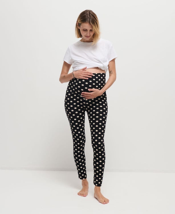 Legging Grossesse Noir Pois Ecru Coton Bio