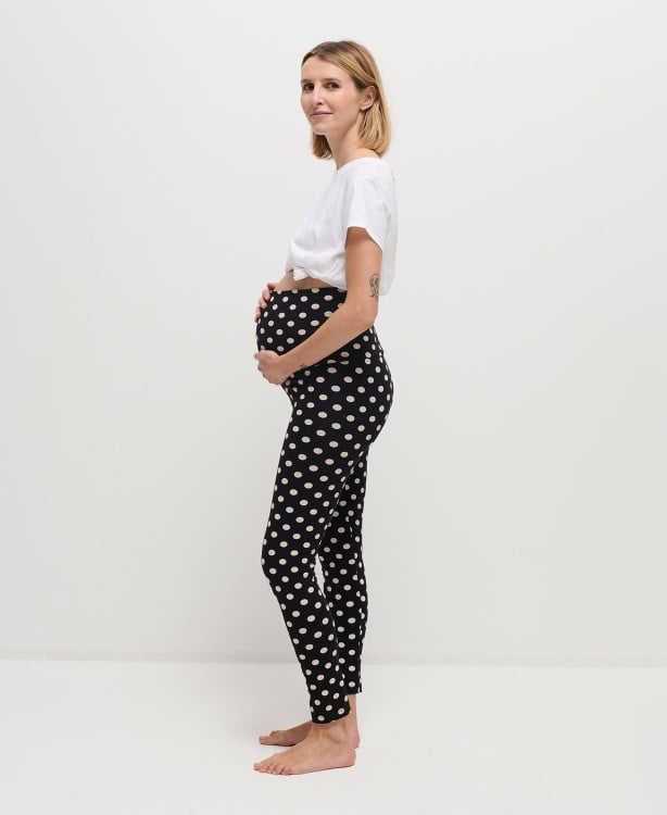 Legging Grossesse Noir Pois Ecru Coton Bio