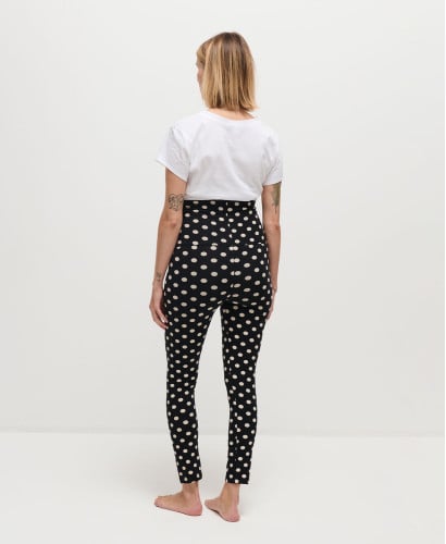 Organic Cotton Black & Ecru Polka Dots Pregnancy Leggings