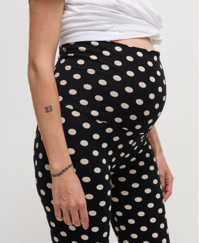 Legging Grossesse Noir Pois Ecru Coton Bio