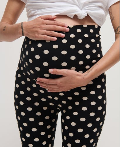 Legging Grossesse Noir Pois Ecru Coton Bio