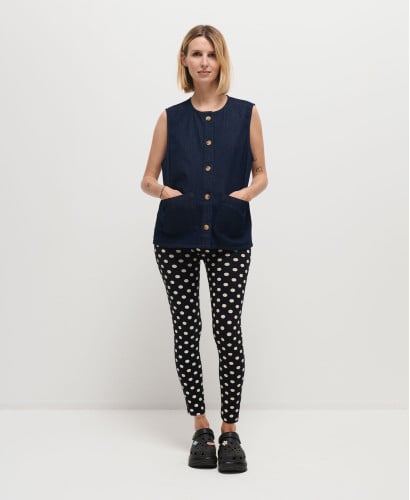 Legging Grossesse Noir Pois Ecru Coton Bio