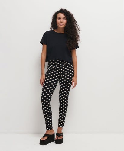 Legging Grossesse Noir Pois Ecru Coton Bio