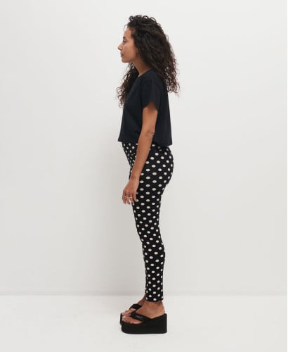 Organic Cotton Black & Ecru Polka Dots Pregnancy Leggings
