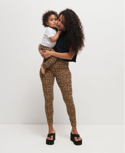 Mama/Kind-Leggings-Set Leopardenmuster Kamel