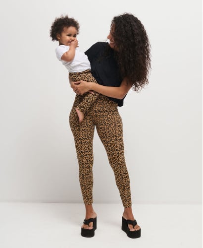 Mama/Kind-Leggings-Set Leopardenmuster Kamel