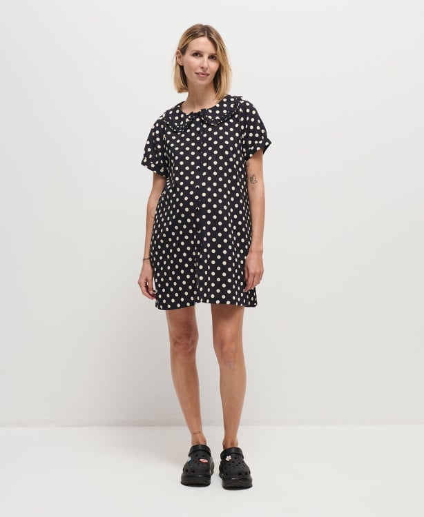 Diana Schwarzes, ecrufarbenes, gepunktetes Baumwollkleid