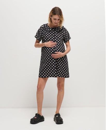 Diana Black and Ecru Polka Dots Cotton Dress