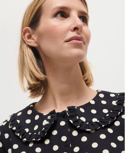 Diana Black and Ecru Polka Dots Cotton Dress