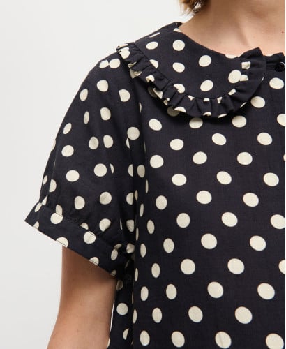 Diana Black and Ecru Polka Dots Cotton Dress