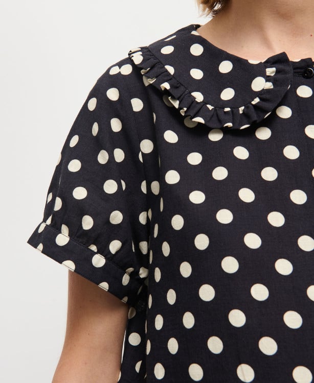 Robe Coton Pois Noir Ecru Diana