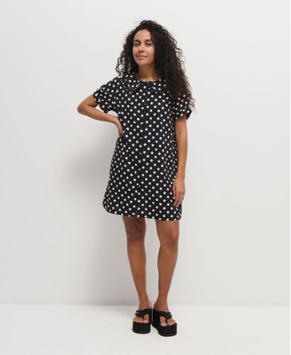 Diana Black and Ecru Polka Dots Cotton Dress