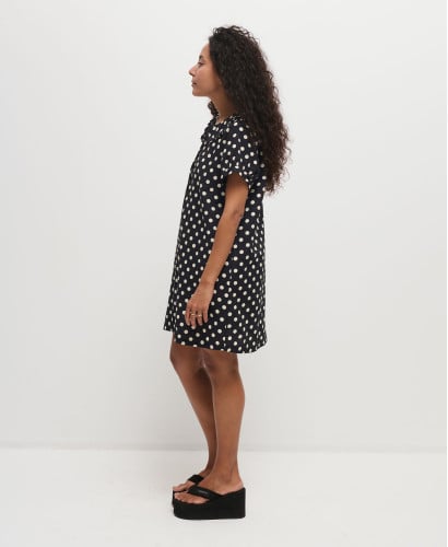 Diana Black and Ecru Polka Dots Cotton Dress