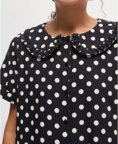 Diana Black and Ecru Polka Dots Cotton Dress