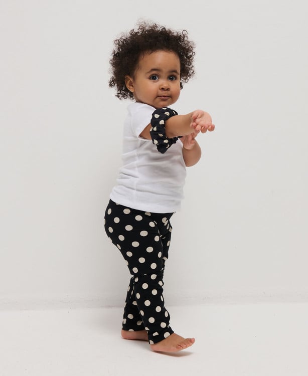 Legging Enfant Noir Pois Ecru Coton Bio