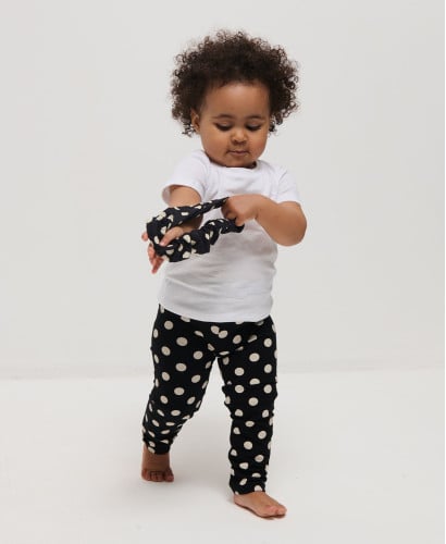 Legging Enfant Noir Pois Ecru Coton Bio