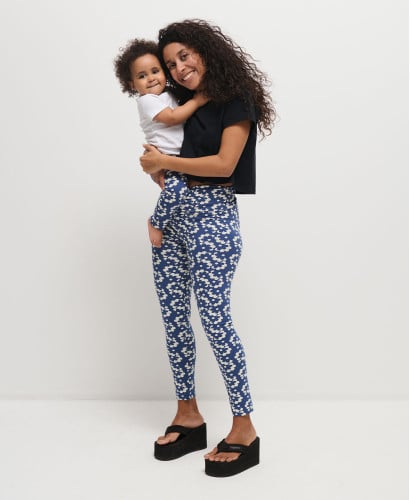 Mama/Kind-Leggings-Set Blumen Blau