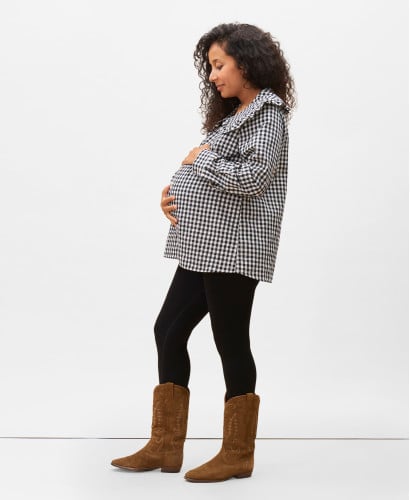 Tulsa Black Gingham Linen Pregnancy Shirt