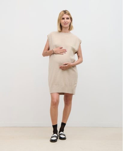 Ada Beige Wool Sweater Dress