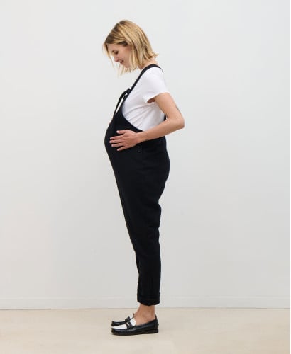 Arizona Black Cotton Flannel Maternity Overall
