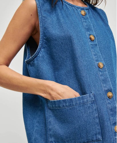 Veste Sans Manche Denim Bleu Maya