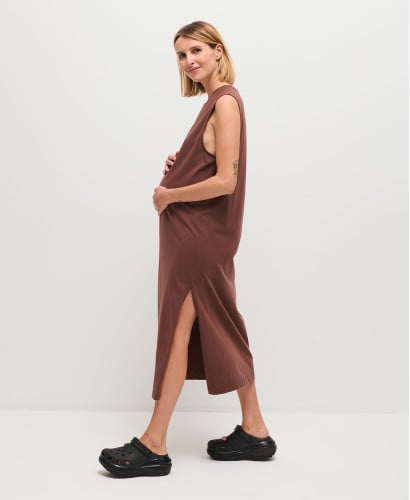 Robe Maternité Coton Rayures Vert/Ecru Charlie l Robe Grossesse Stylée -  Marron 