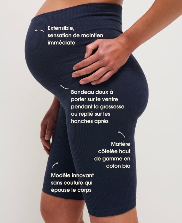 Biker Short Grossesse Sans Couture Côtelé Coton Bio Bleu