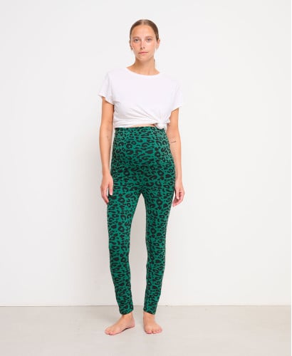 Green Organic Cotton Leopard Pregnancy Leggings