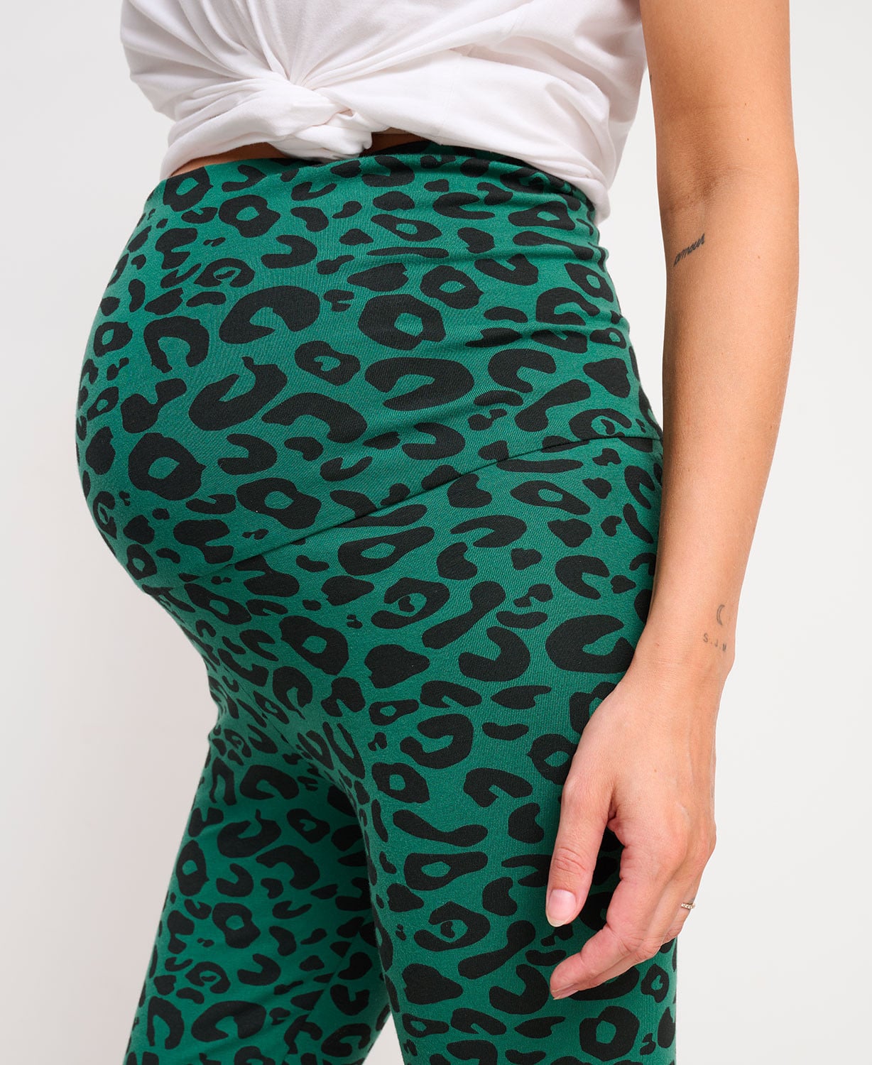 Legging grossesse léopard coton bio vert